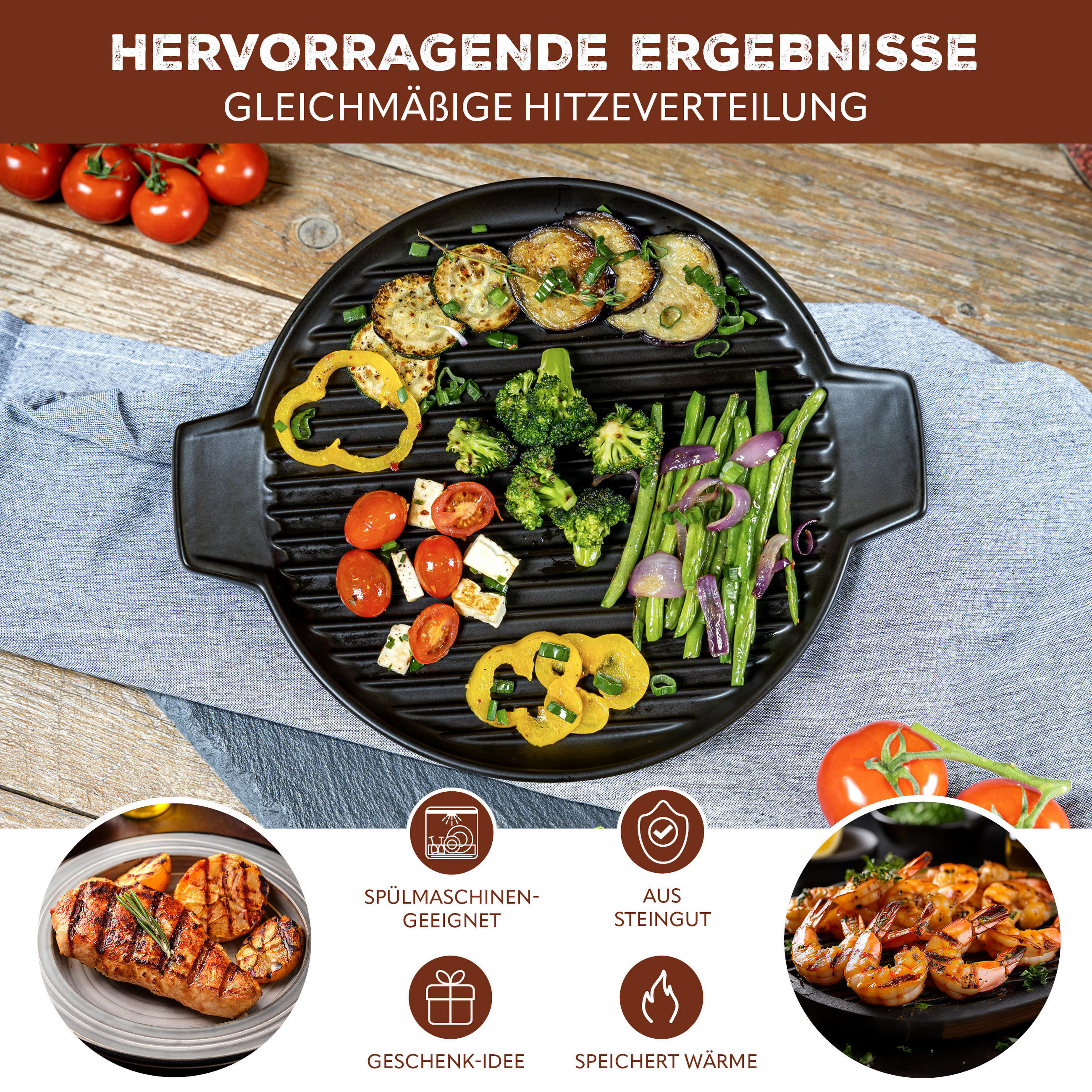 GRILLPFANNE, schwarz, Steingut - Schwarz, Keramik (38/2.5/21.5cm) - bremermann