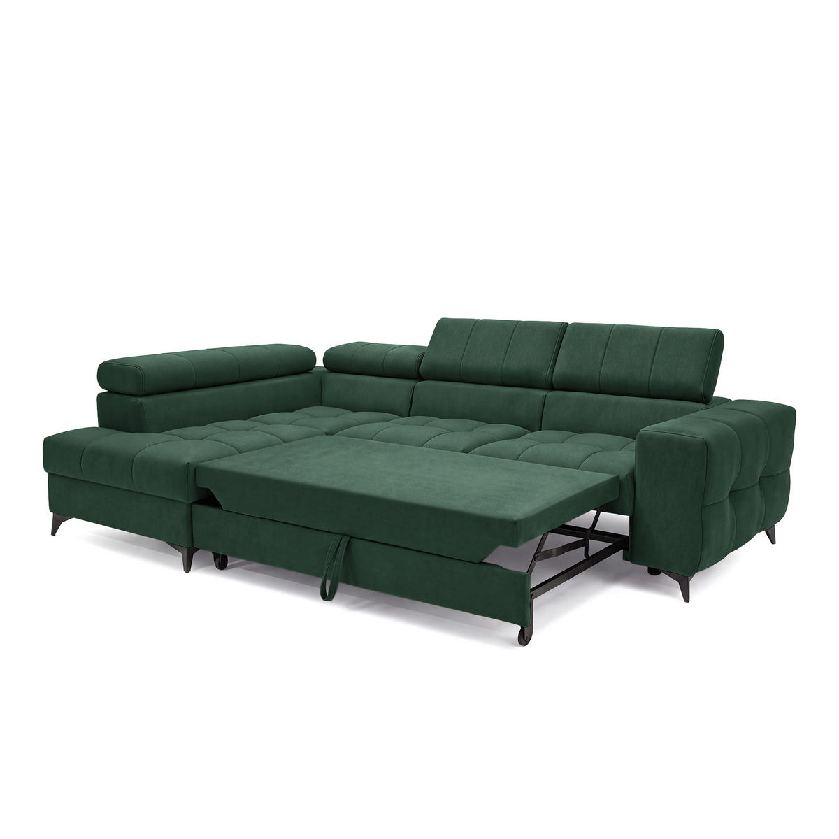 ECKSOFA PUDDING S Links mit Schlaffunktion 125x195 Velours Grün - Schwarz/Grün, Holz/Textil (177/275cm) - Muffo