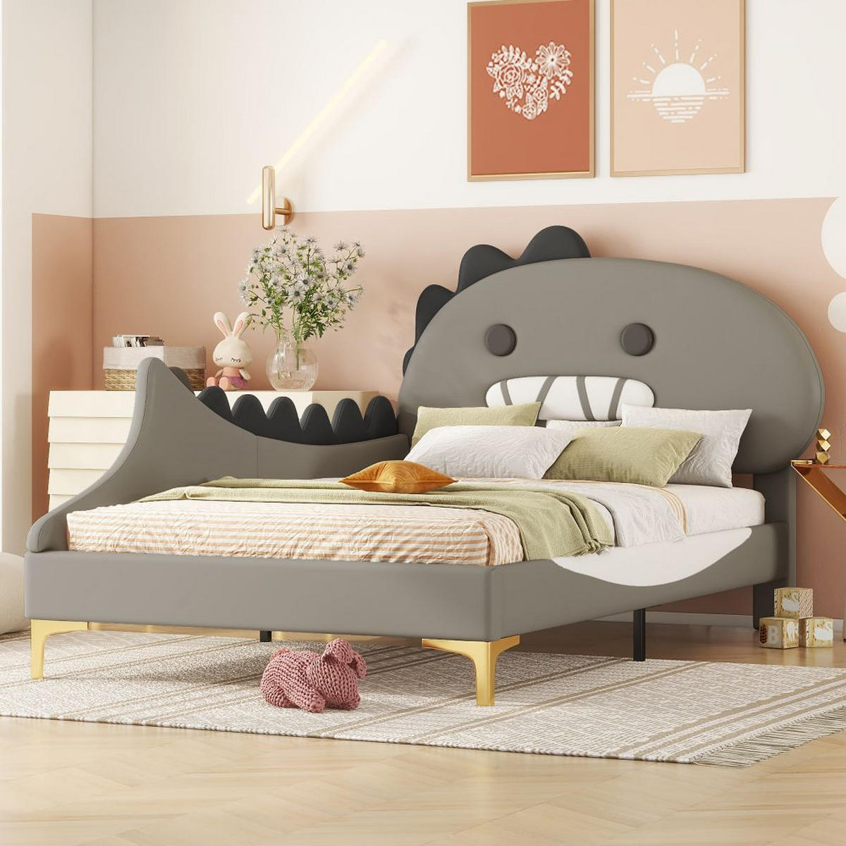 KINDERBETT 90/200 cm in Grau - Grau, Holz/Textil (90/200cm) - KOMHTOM