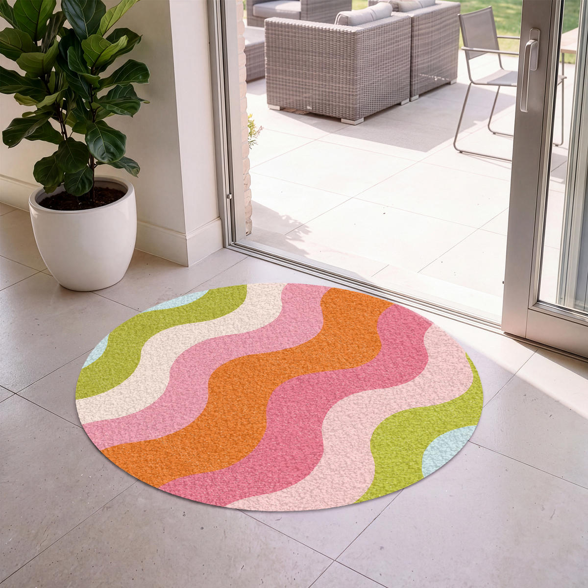 FUSSMATTE Bahnen - Wellen - Bunt - Vertikal Fußabtreter 120x120 cm - Multicolor, Kunststoff (120/120cm) - MuchoWow