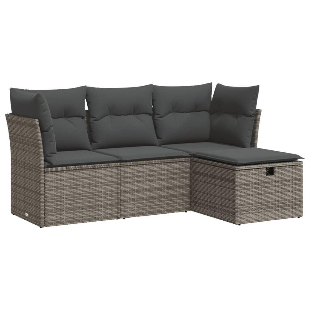 GARTEN-SOFAGARNITUR 4-TLG. Mit Kissen Grau Poly Rattan - Grau, Kunststoff - vidaXL