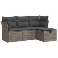 GARTEN-SOFAGARNITUR 4-TLG. Mit Kissen Grau Poly Rattan - Grau, Kunststoff - vidaXL