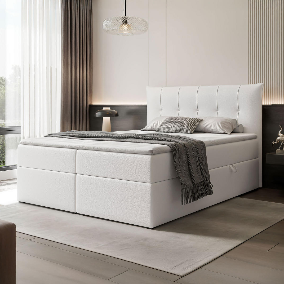 BOXBETT CHESTER 180/200 cm mit Matratze und Topper, Weiß - Weiß, Holzwerkstoff/Textil (180/200cm) - Idohome