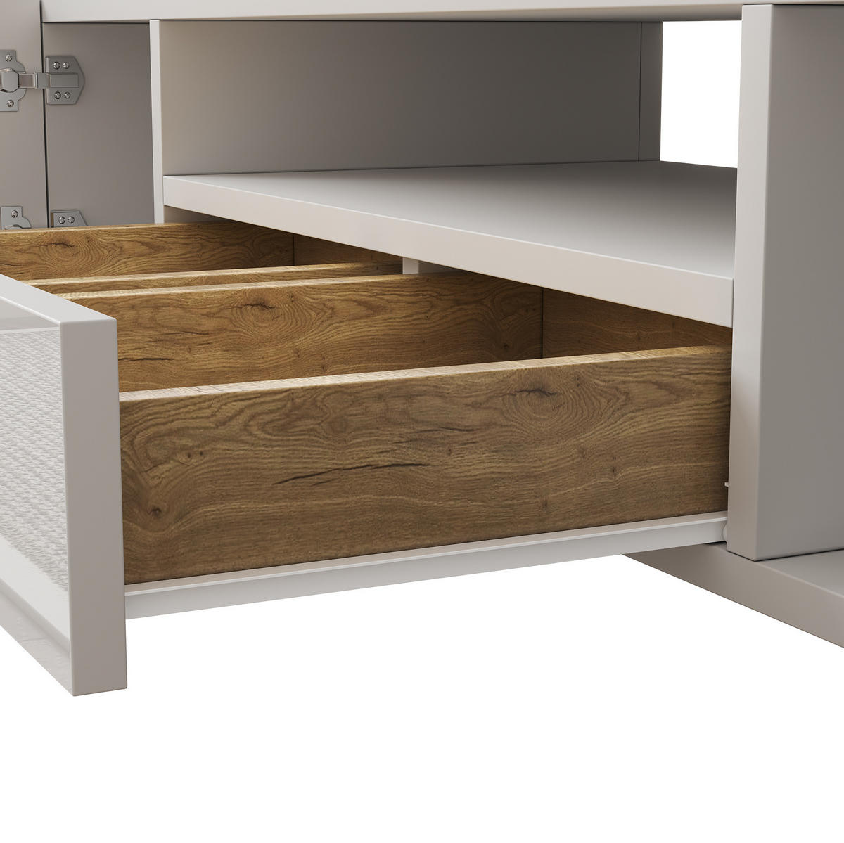 TV-ELEMENT mit LED-Beleuchtung 145 cm Weiß Holzoptik - Weiß, Holzwerkstoff (30/51/145cm) - Beauniv