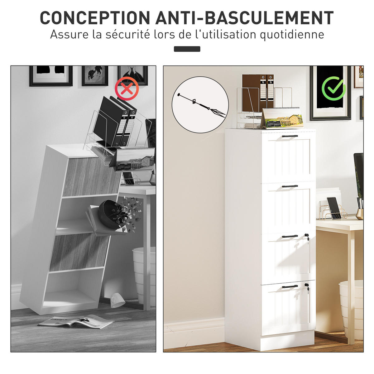 AKTENSCHRANK DE-14477 4 abschließbare Schubladen mit Hängeakten Weiß - Weiß, Holzwerkstoff (40/131/40cm) - ComfortXL