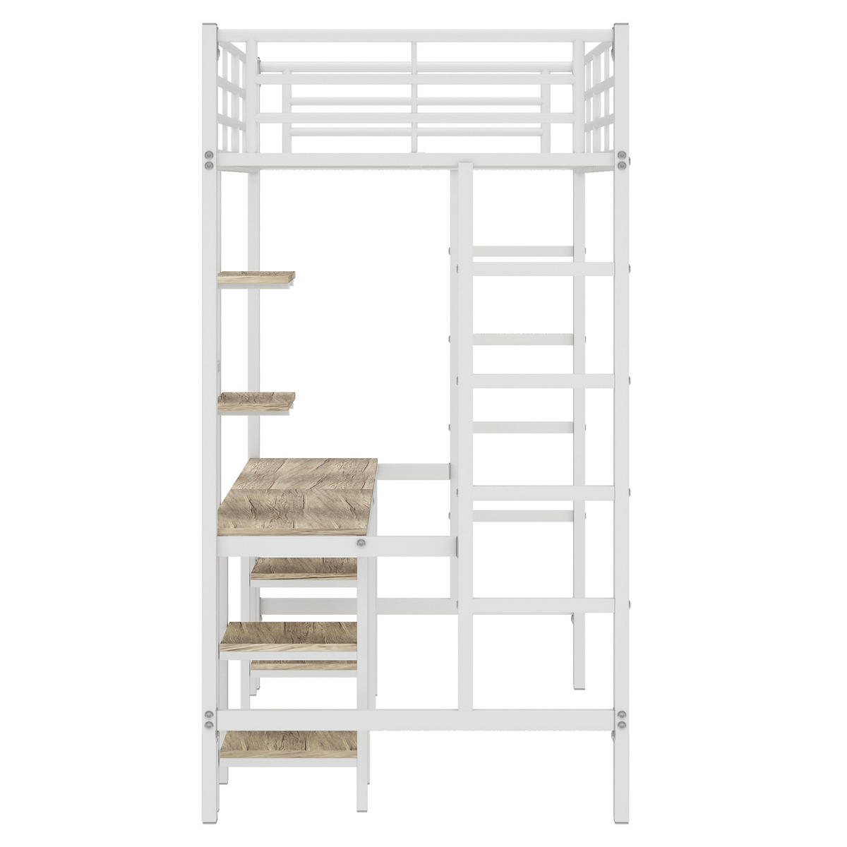 ETAGENBETT 90/200 cm DE-00145, in Weiß, Schreibtisch und Regalen - Weiß, Metall (90/200cm) - ComfortXL