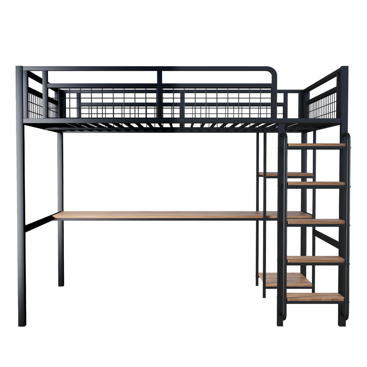 HOCHBETT 140/200 cm aus Metall mit Schreibtisch und Regal, Schwarz - Schwarz, Metall (140/200cm) - Flora Grace