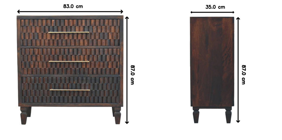 KOMMODE Rich-Velvet-Mocha-Finish, 3 Schubladen, Dunkelbraun - Dunkelbraun, Holz/Metall (35/87/83cm) - Artisan Furniture