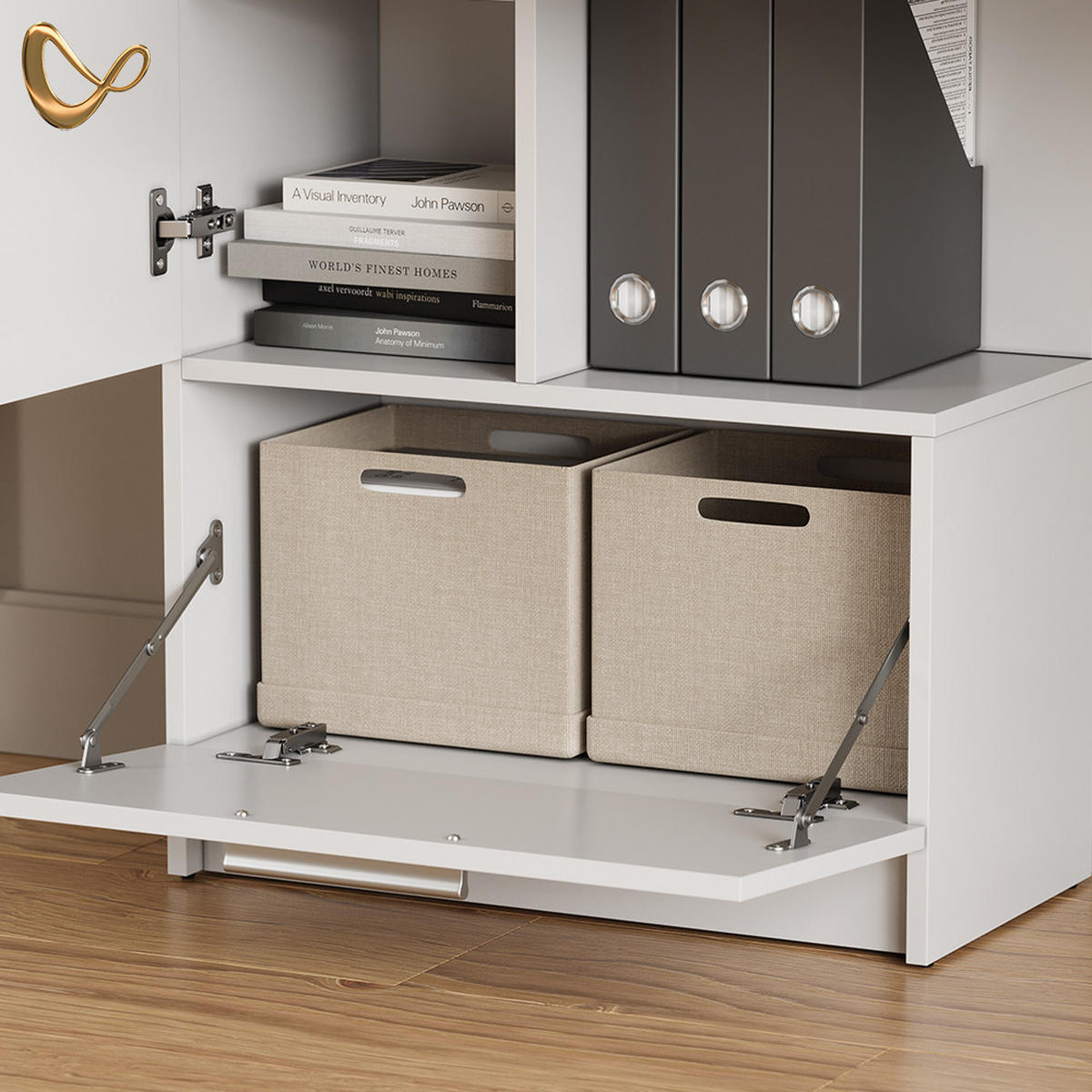 SCHREIBTISCH Lorena Weiß 150 x 120.1 cm mit 2 Türen - Weiß, Holzwerkstoff (59.3/150/120.1cm) - Livinity®