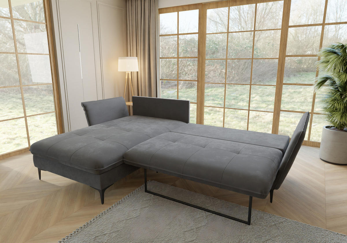 ECKSOFA Mira Grau Samt-Stoff - Schwarz/Grau, Textil/Metall (260/168cm) - S-Style Möbel