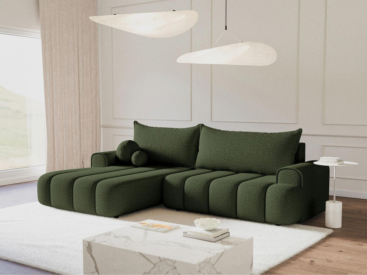 ECKSOFA Dandelino Khaki mit Bouclé-Bezug, links - Schwarz/Grün, Kunststoff/Textil (271/172cm) - Selsey
