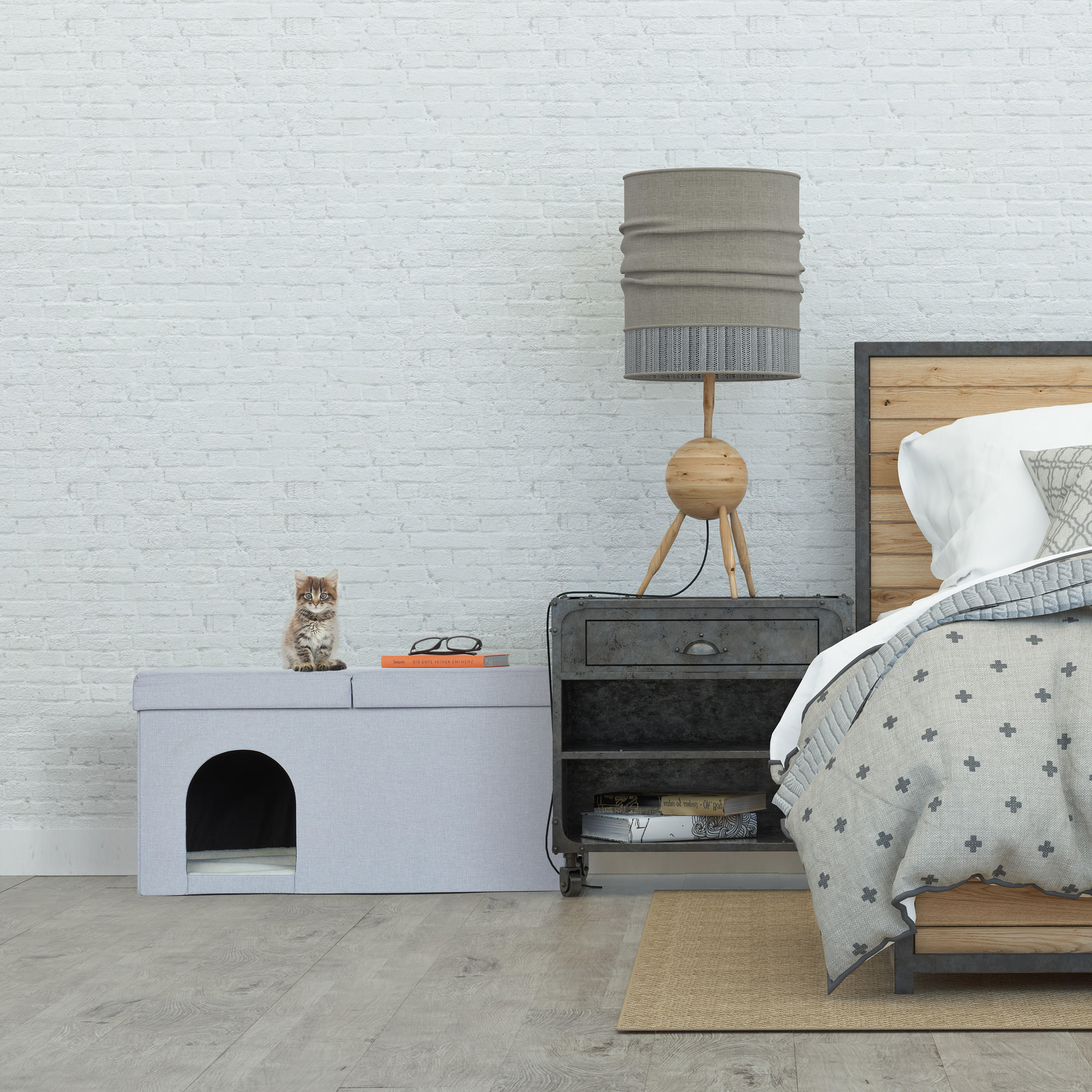 KATZENHÖHLE - Grau, Holzwerkstoff/Textil (74.5/38.5/37cm) - Relaxdays