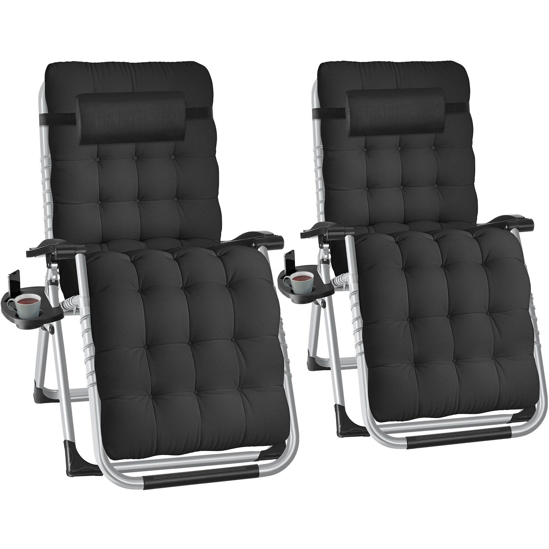SONNENLIEGE 2er Set Cloud, 84 x 168 x 82,5 cm, mit Ablagetisch, schwarz - Schwarz, Kunststoff (84/103/113cm) - tectake