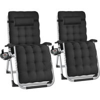 SONNENLIEGE 2er Set Cloud, 84 x 168 x 82,5 cm, mit Ablagetisch, schwarz - Schwarz, Kunststoff (84/103/113cm) - tectake
