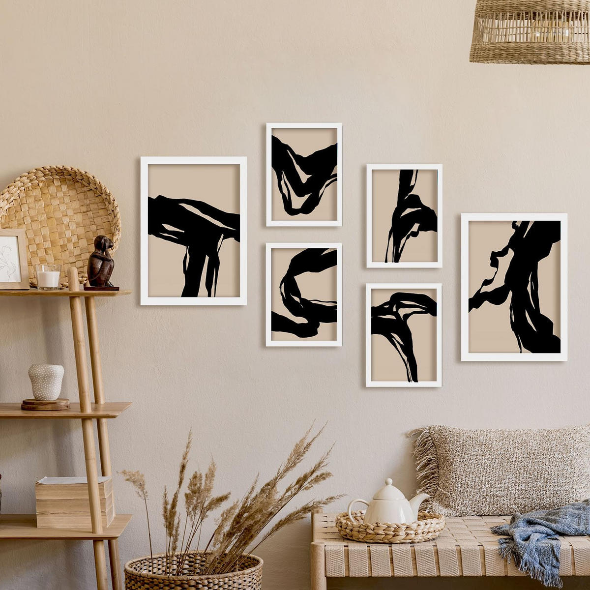 POSTER Set Mit 6 Zusammenfassungen In Form Ästhetische Dekorative Gemälde Für Ihr Wohnzimmer, Schlafzimmer Oder Zuhause A3 & A4 Weißer Rahmen - Weiß, Papier (29/3cm) - Nacnic