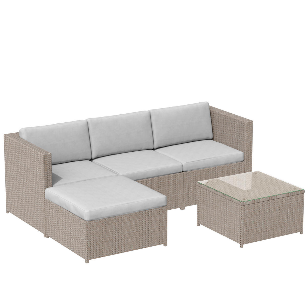 LOUNGE-SET 196/136/67 cm khaki aus Polyrattan und Stahl mit Couchtisch und Kissen - Beige, Metall - OKWISH