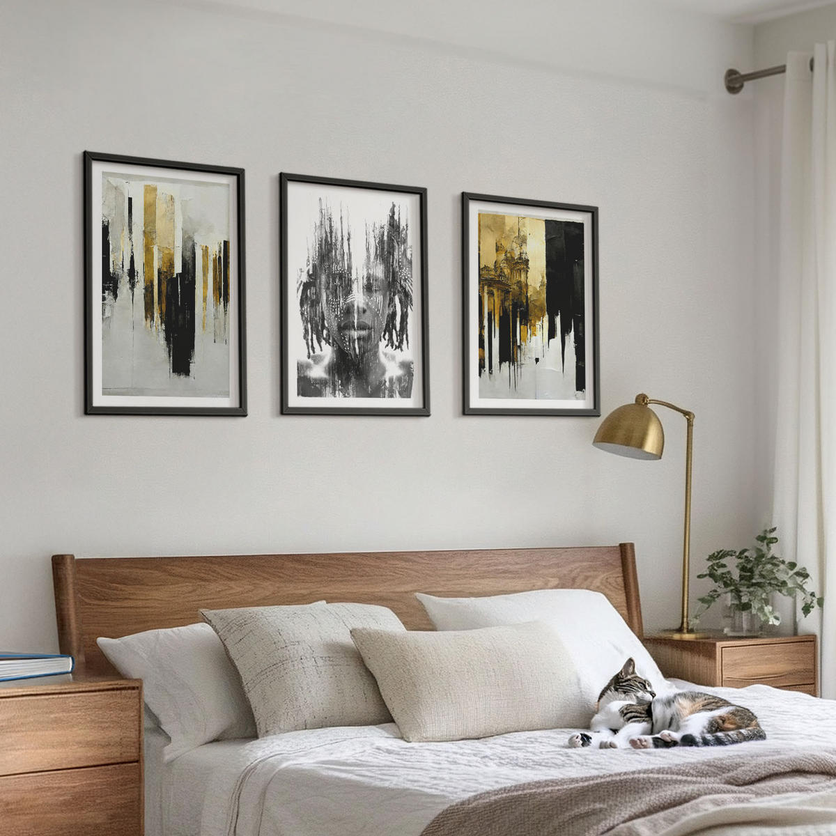 WANDBILDER 3er-Set - 40x60 cm Schwarzer Rahmen - Kontrastierende abstrakte Porträts - Schwarz, Kunststoff (40/60cm) - ArtPrintCave
