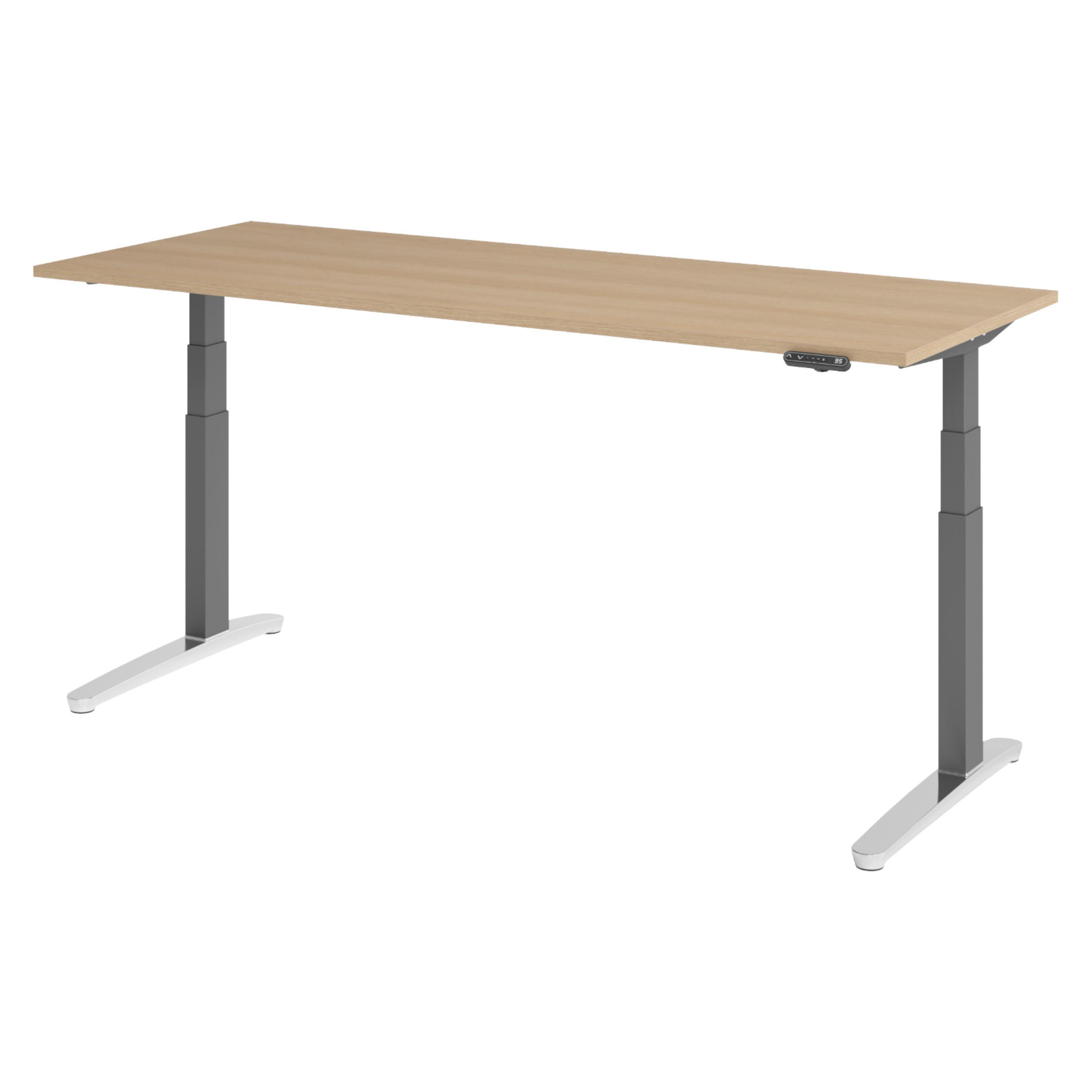 SCHREIBTISCH elektrisch XBHM 80/200/74 cm in Eichefarben/Graphitfarben/Alu poliert - Eichefarben/Silberfarben, Holzwerkstoff (80/200/74cm) - bümö