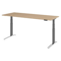 SCHREIBTISCH elektrisch XBHM 80/200/74 cm in Eichefarben/Graphitfarben/Alu poliert - Eichefarben/Silberfarben, Holzwerkstoff (80/200/74cm) - bümö