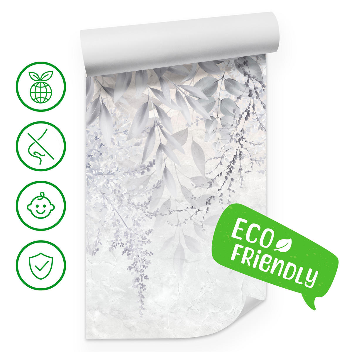 FOTOTAPETE für Schlafzimmer Subtile Rankenblätter Grau 250x175 - Weiß/Grau, Papier (250/175cm) - Muralo