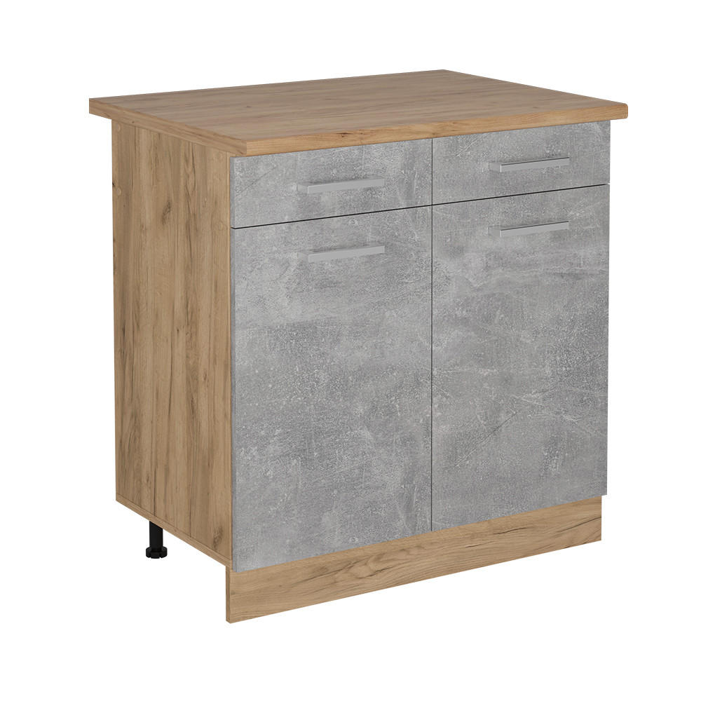 KÜCHENUNTERSCHRANK R-Line Beton 80 cm , AP Eiche - Honigeiche/Schieferfarben, Holzwerkstoff (80/81.6/60cm) - Vicco