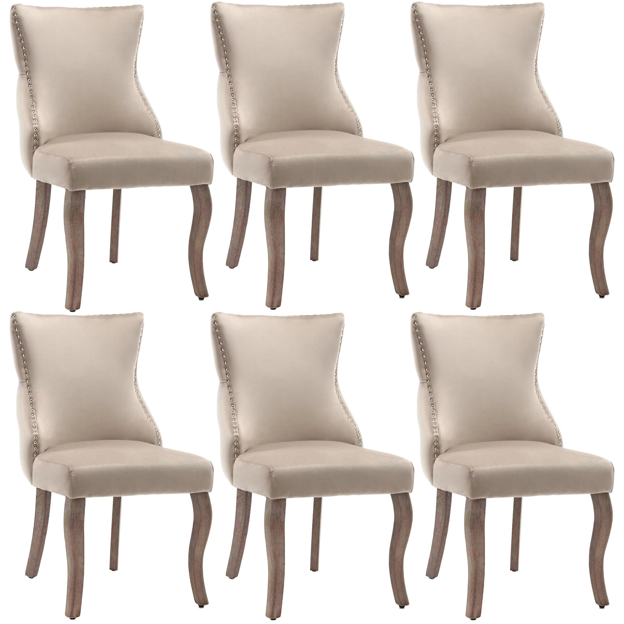 POLSTERSTUHL 6er-Set mit Knopfsteppung, Nagelkopfbesatz und Massivholzbeinen als Ess- und Wohnzimmerstuhl, beige - Beige, Textil (45/91/50cm) - Luhomfu