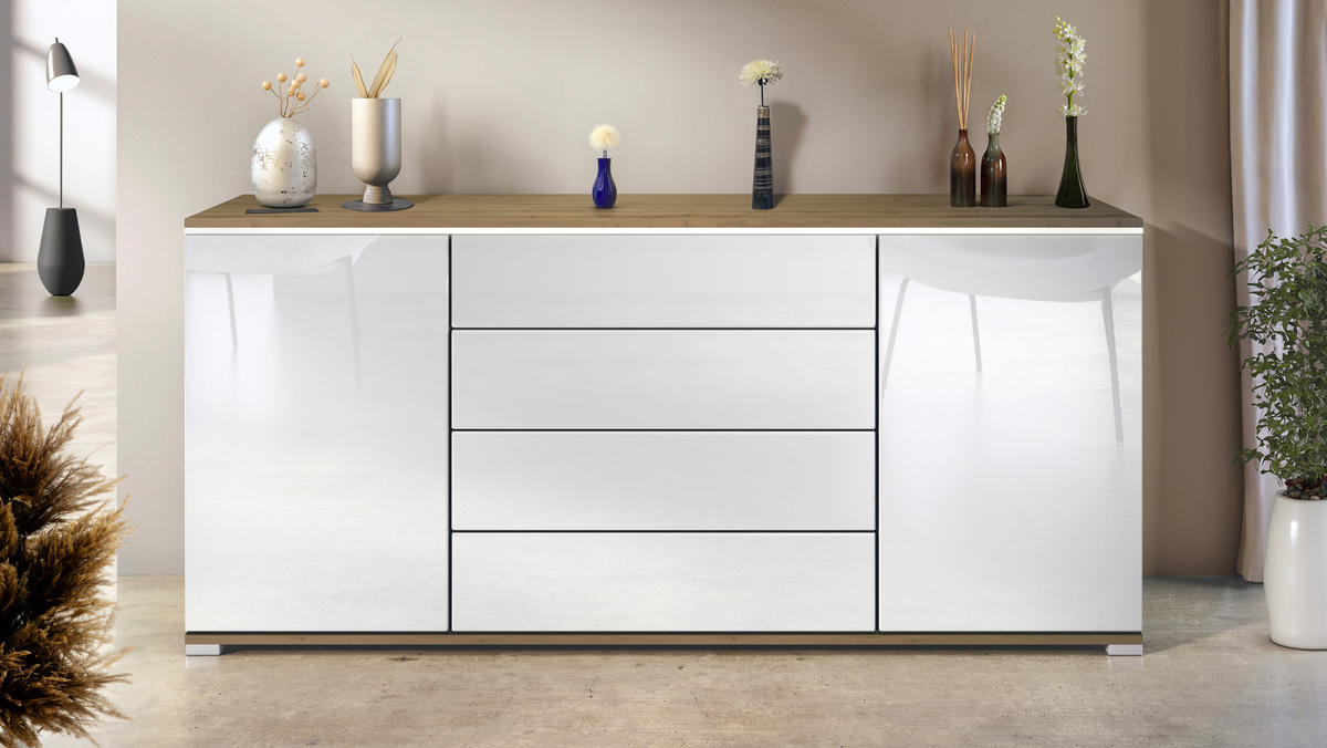 SIDEBOARD Faro Weiß Hochglanz - Weiß Hochglanz, Holzwerkstoff (166.5/75.5/35cm) - Vladon