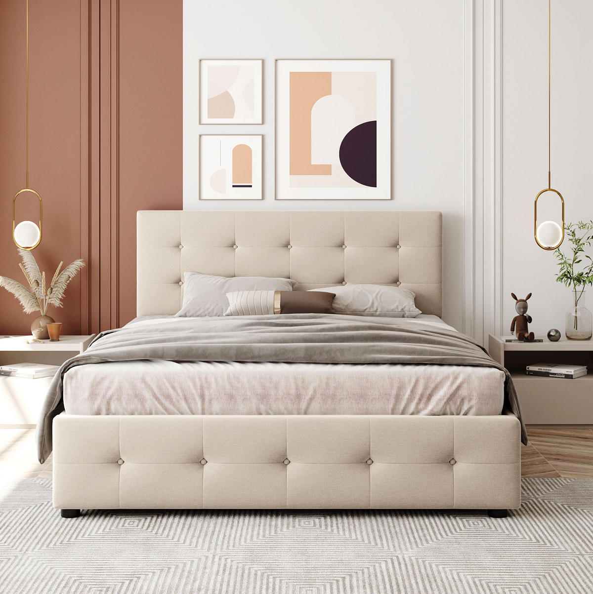 POLSTERBETT mit 4 Schubladen Beige - Beige, Holz (140/200cm) - Meubliv