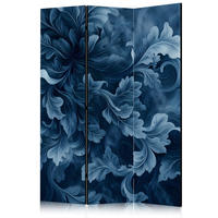 PARAVENT Beidseitig Bedruckter 3-tlg 135x172 cm Blaue Bl tter Ornamente - Blau, Holz/Textil (135/172/3cm) - Muralo