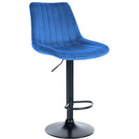 BARHOCKER RIO Blau Samt Schwarz - Blau, Textil/Metall (49.5/91/50cm) - DELUKE