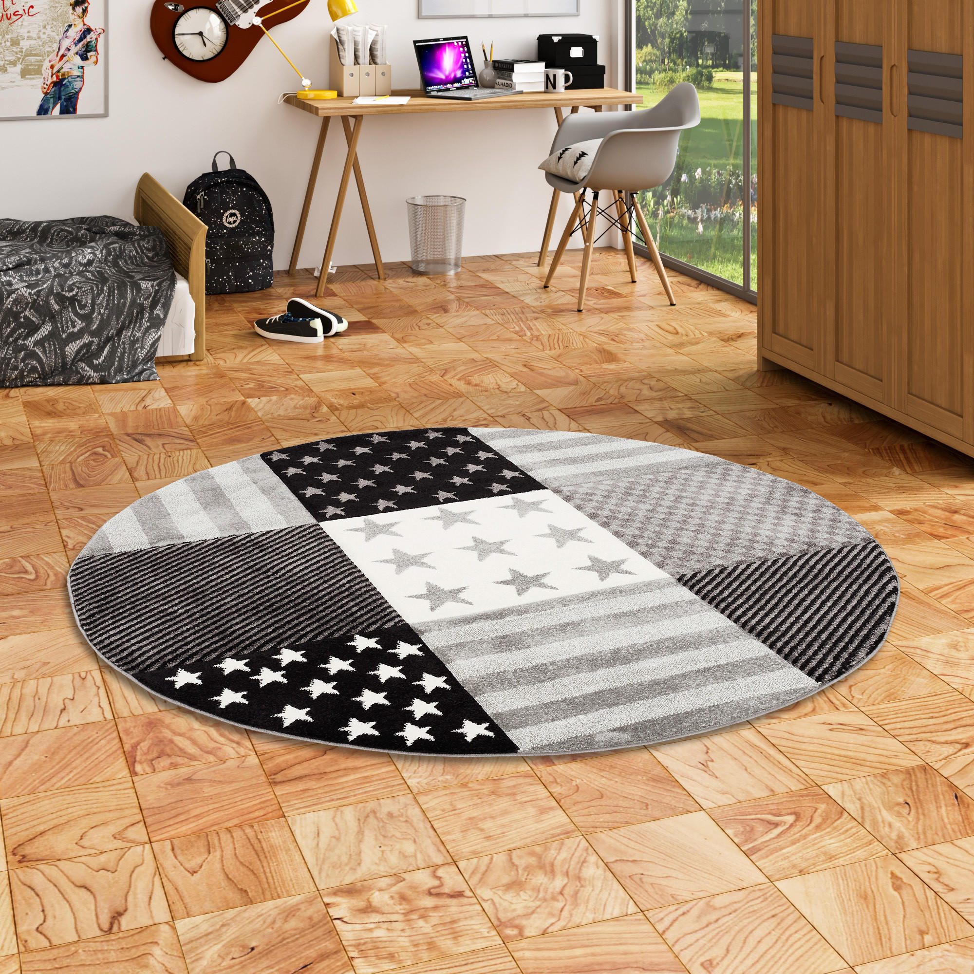 KINDER UND JUGEND TEPPICH MAUI STERNE RUND - Grau, Textil (160/160cm) - Pergamon