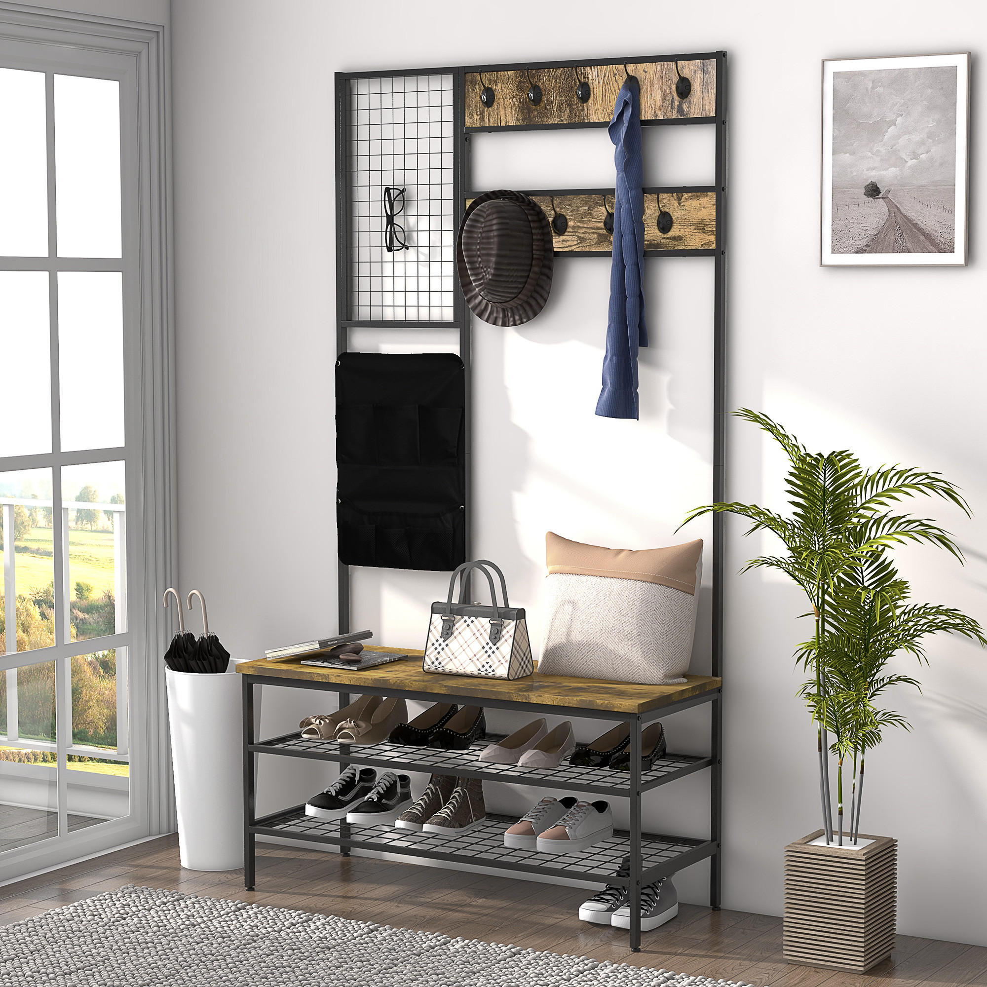 GARDEROBENSTÄNDER - Braun, Holzwerkstoff/Metall (40/185/100cm) - HOMCOM
