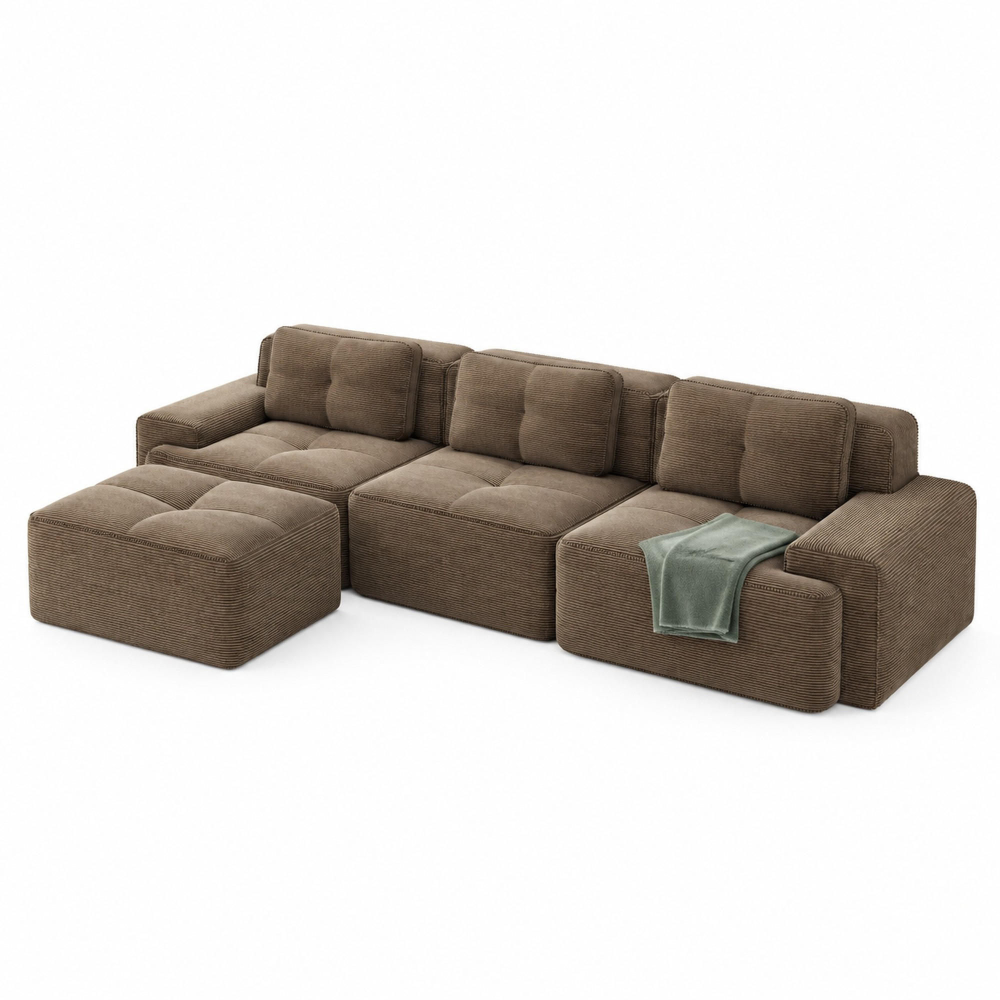 MODULSOFA aus Cordstoff Braun 293x177x69 cm mit Ottoman und rutschfester Unterseite - Braun, Textil (177/293cm) - IVMEU