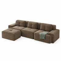 MODULSOFA aus Cordstoff Braun 293x177x69 cm mit Ottoman und rutschfester Unterseite - Braun, Textil (177/293cm) - IVMEU