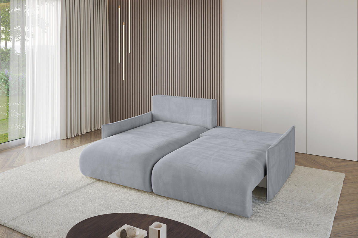 ECKSOFA mit Schlaffunktion und Bettkasten ONESK-L -v1 208x165x40 Hellgrau Velours - Hellgrau, Holzwerkstoff/Kunststoff (208/165cm) - ALTDECOR