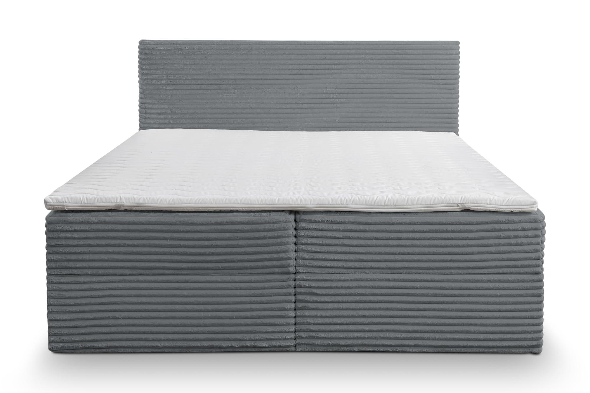 BOXBETT TILLY mit zwei Bettkästen H2/H3 Matratze und Topper 140 x 200 cm - Grau, Holzwerkstoff (140/200cm) - VENASI MÖBEL