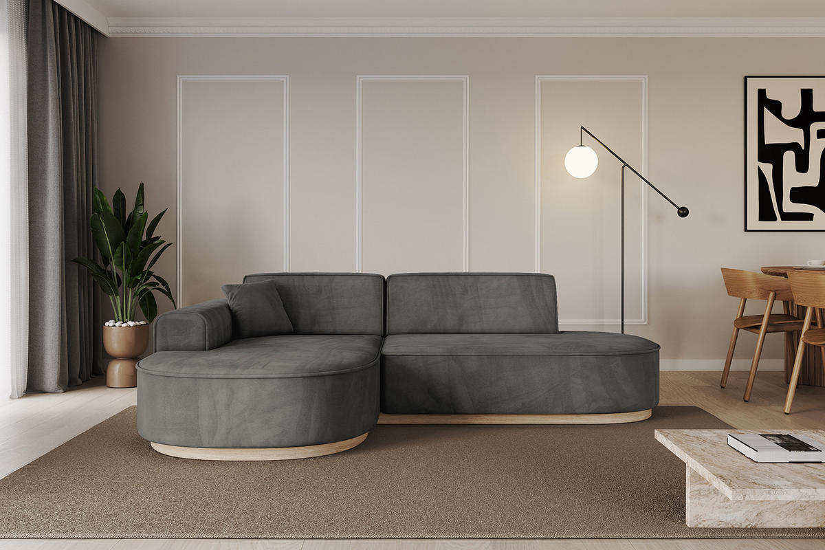 ECKSOFA Ottomane Links MARI-L1-v1 - 243x171x83 cm Dunkelgrau Velours - Dunkelgrau, Holzwerkstoff/Textil (243/171cm) - ALTDECOR