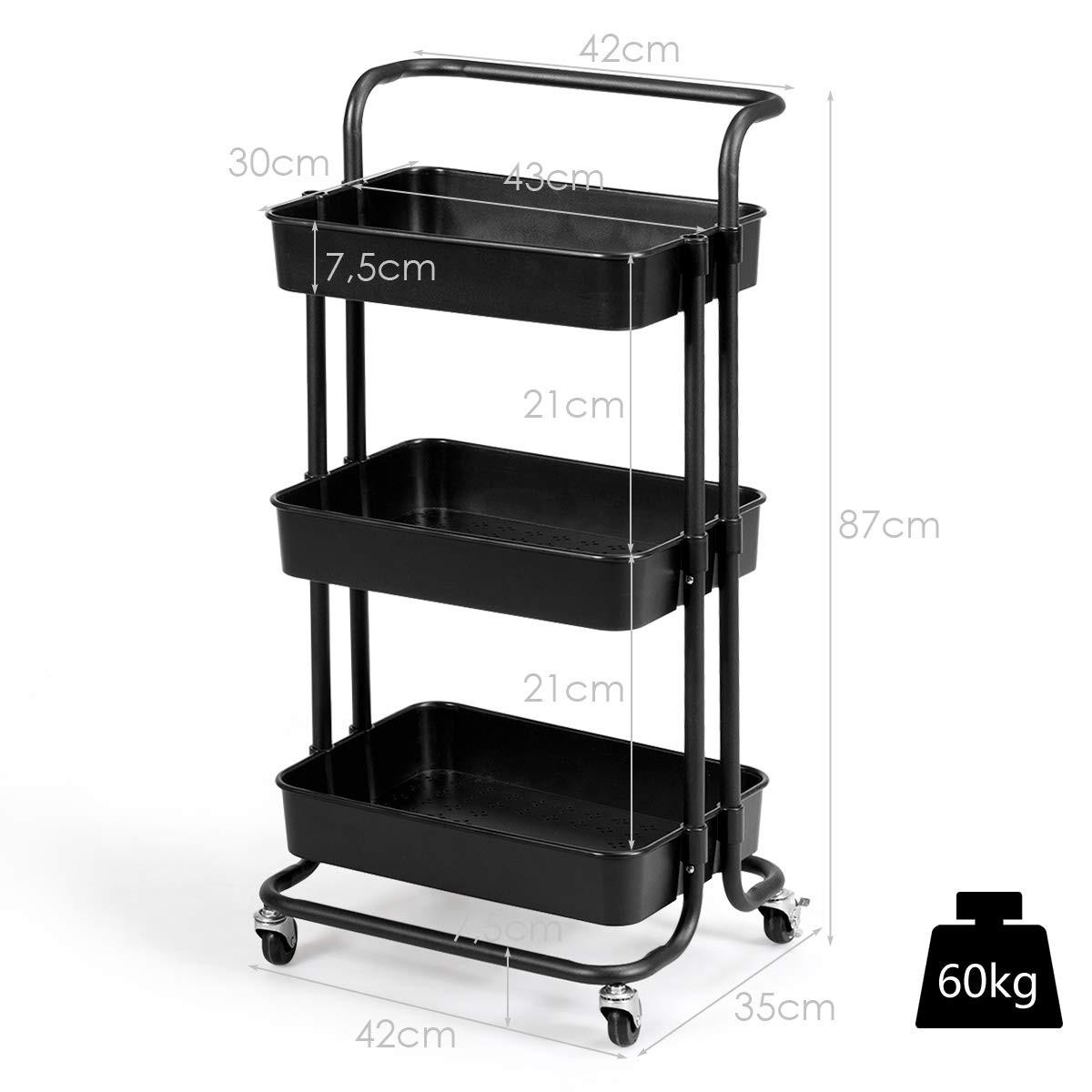 STORAGE TROLLEY Svart - Svart, Metall (42/87/35cm) - COSTWAY