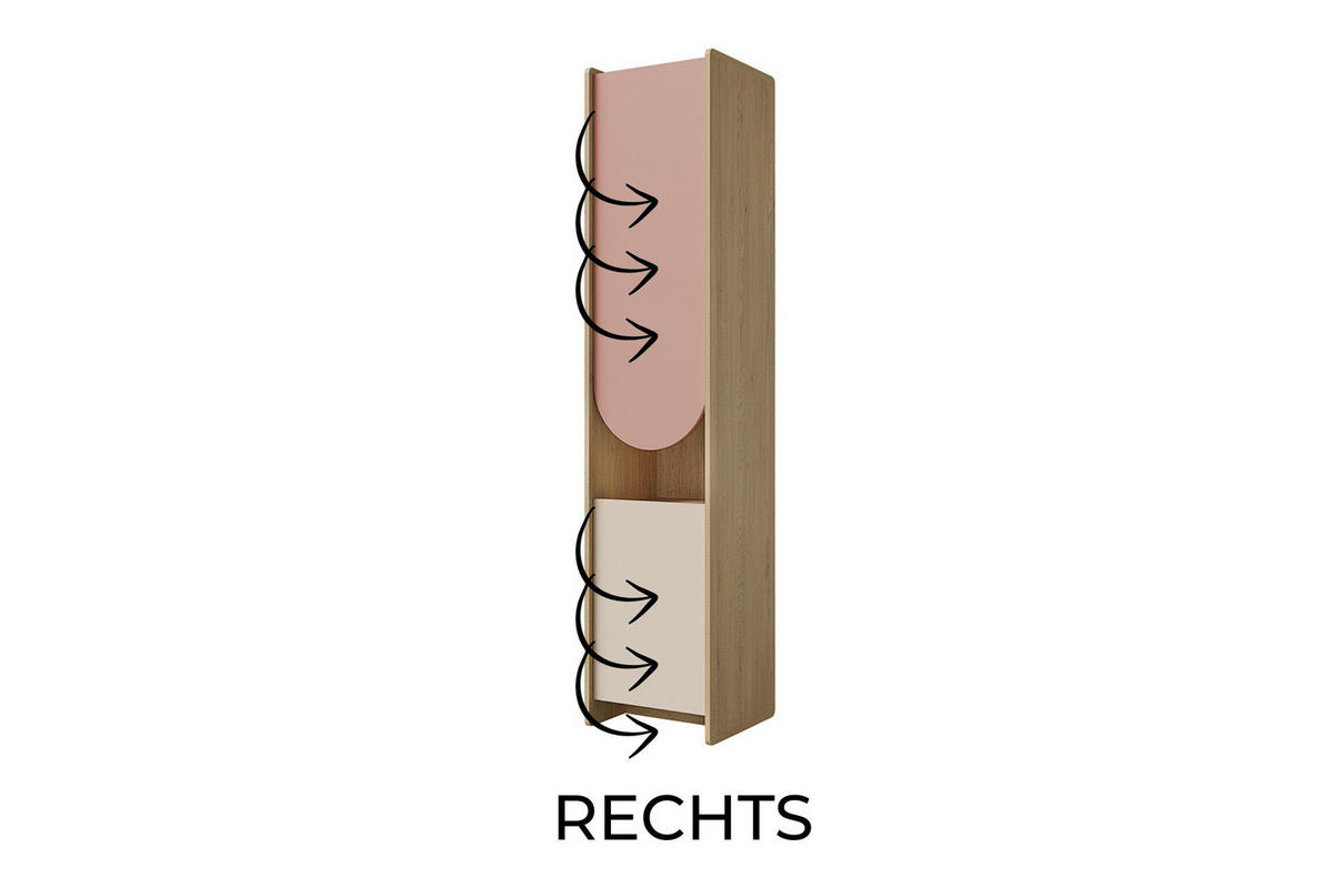 KINDERREGAL LEXO 04 43/198/40 cm in Eiche Cremona/Macadamia/Puderrosa (rechts) - Eichefarben/Beige, Holzwerkstoff (43/198/40cm) - Deine Möbel 24