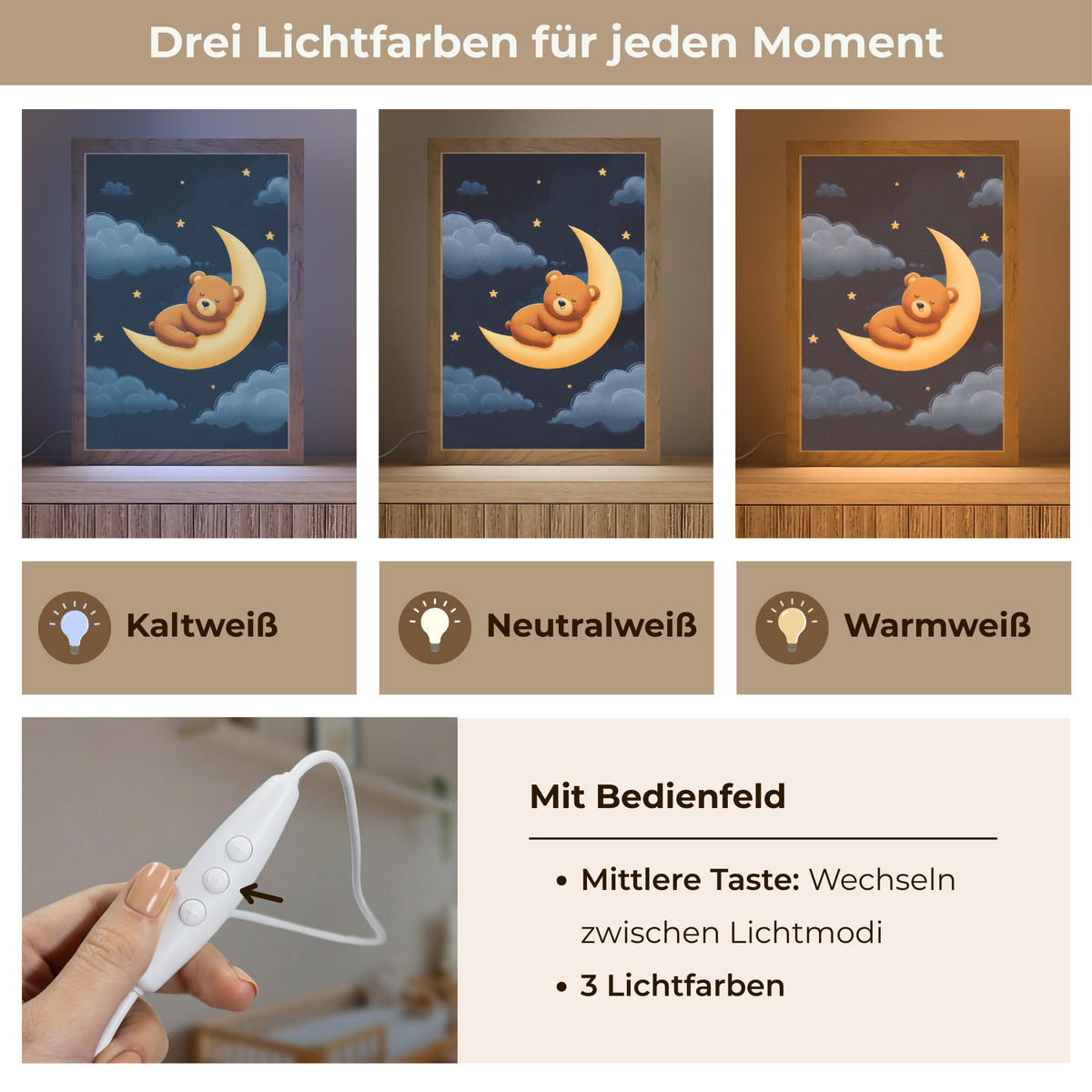 NACHTTISCHLAMPE Teddybär - Mond - Wolken - Sterne 20x30 cm - Dunkelblau, Holzwerkstoff (8/20/30cm)