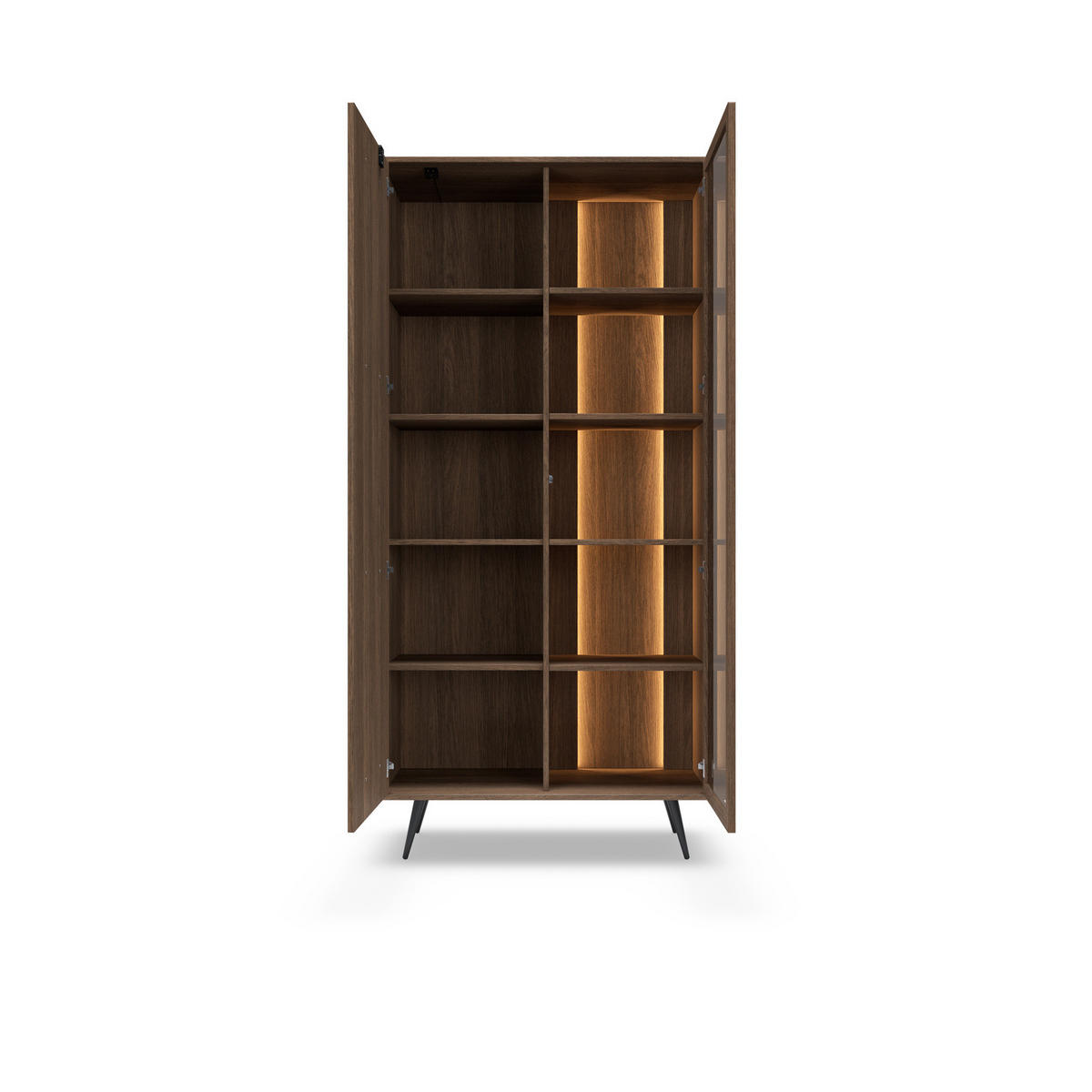 STANDVITRINE LUPO 93 cm Eiche Dunin - mit Doppel-LED, Soft-Close und Metallfüßen - Eichefarben/Schwarz, Holz/Holzwerkstoff (93/196/40cm) - Ravio