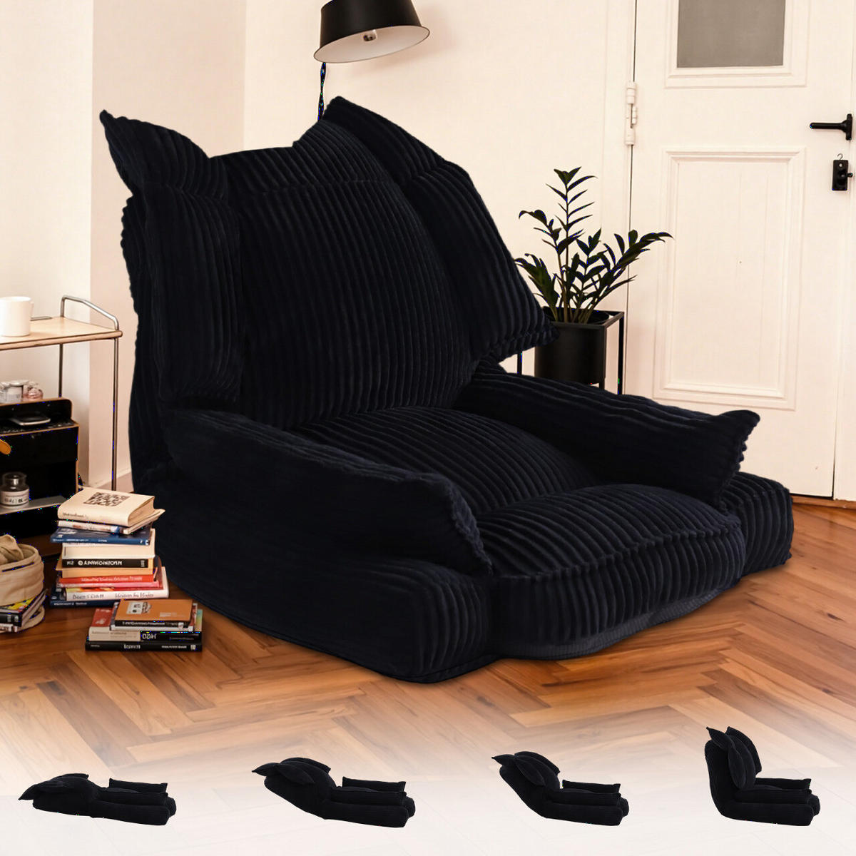 BODENSESSEL mit Rückenlehne, Schwarz - Schwarz, Textil (77/82/68cm) - Vercart