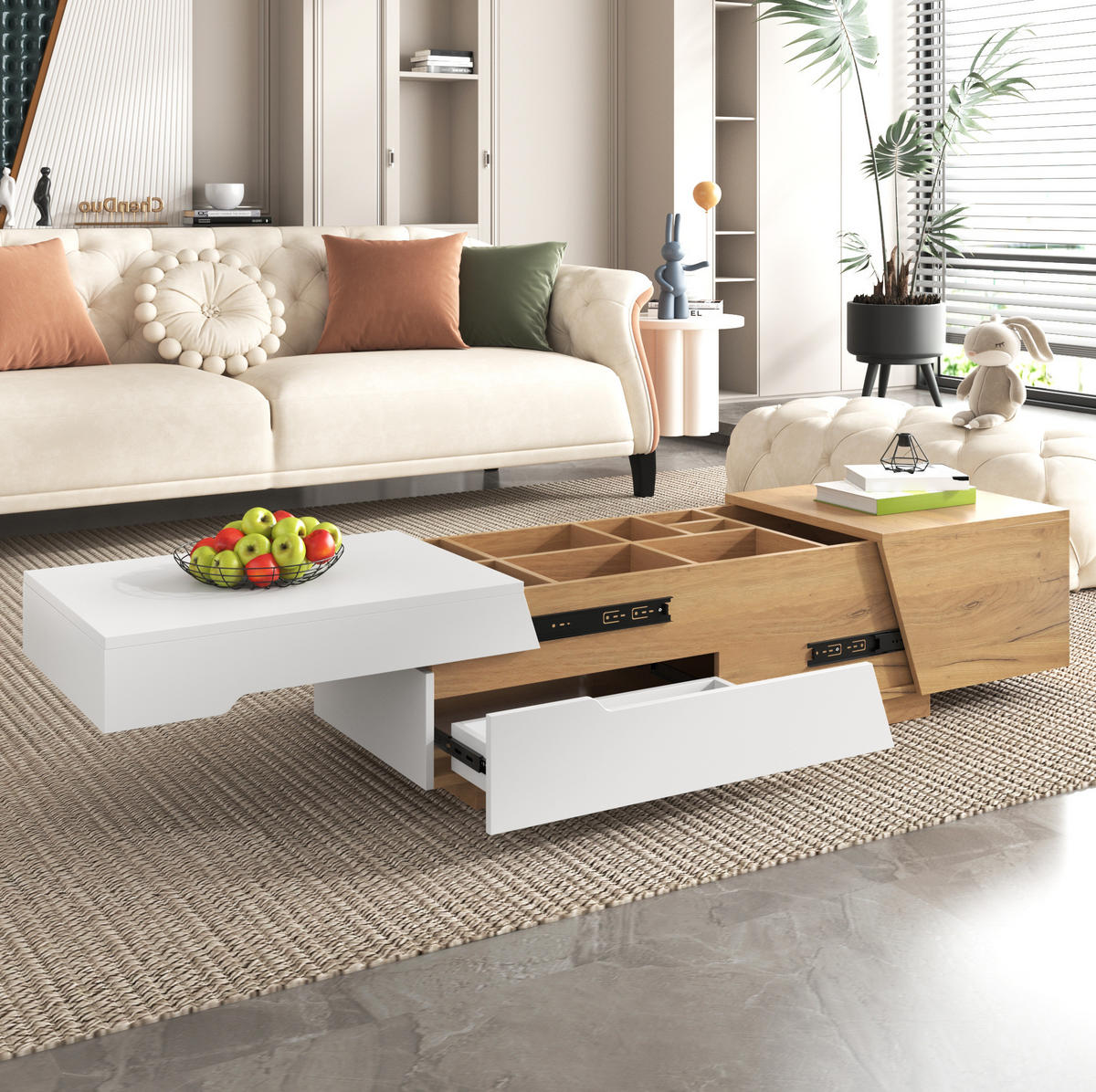 COUCHTISCH mit Schiebedesign 120 x 50 cm MDF Natural/White - Weiß, Holz (120/50/37.5cm) - Meubliv