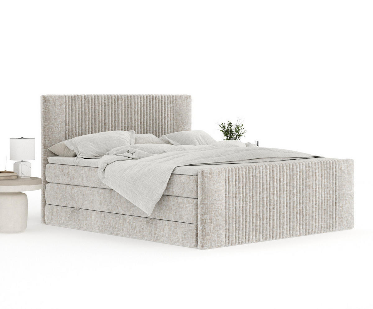 BOXSPRINGBETT Bergamo Beige 160/200 cm - Beige/Schwarz, Holz/Holzwerkstoff (160/200cm) - Maison de Reve