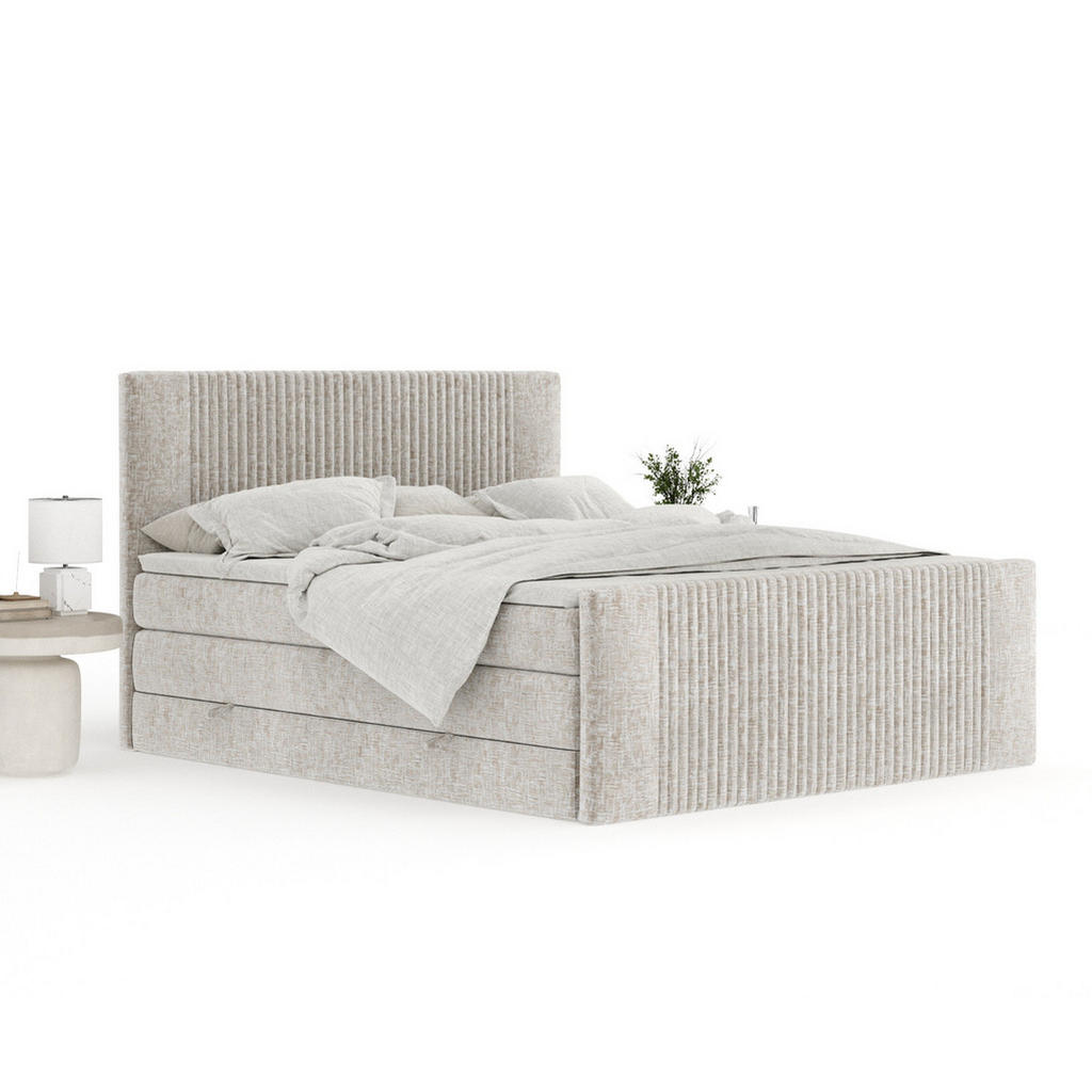 Thumbnail - Maison de Reve Boxspringbett, Beige, Textil, Buche, Kiefer, H3 + H4, 7-Zonen, Höhe ca. 40 cm, 180x200 cm, Handmade in Eu...