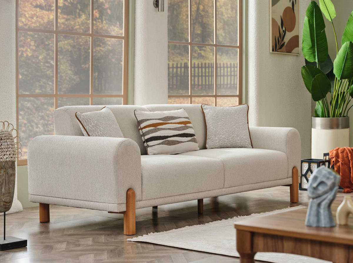 2 Sitzer SOFA Carmina Samt Beige - Beige, Holz/Textil (170/85/95cm) - Villa Möbel