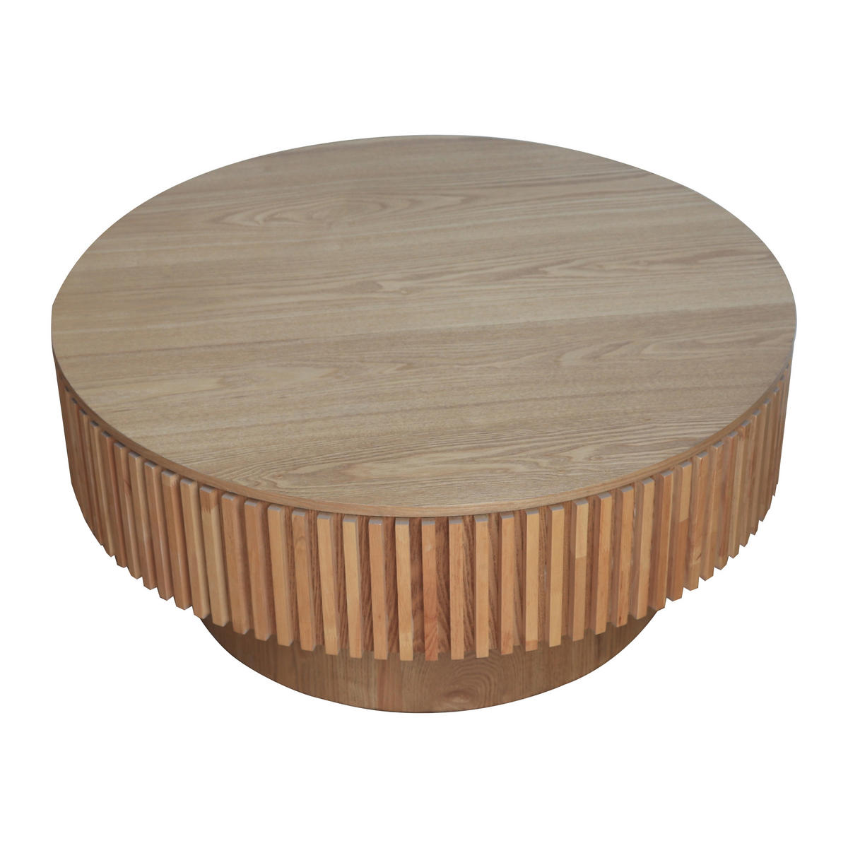COUCHTISCH DE-37318 rund mit verstecktem Stauraum und Rillendesign Naturholz - Naturfarben, Holzwerkstoff (75/75/35cm) - ComfortXL