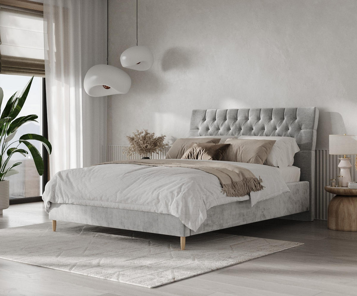 POLSTERBETT Lira 140/200 cm Hellgrau im Lotta Stoff - Hellgrau/Naturfarben, Holz/Holzwerkstoff (140/200cm) - AltaBeds