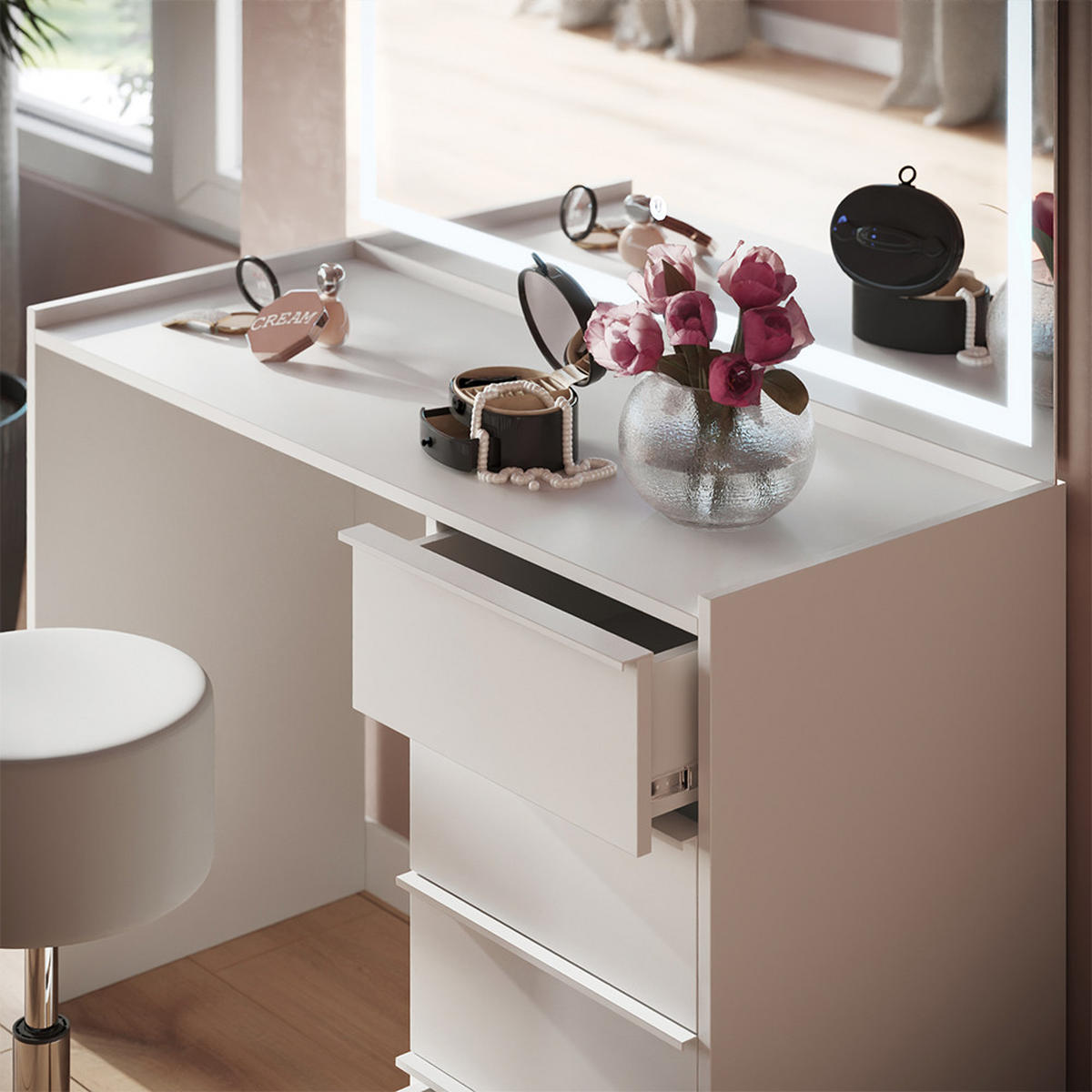 TOALETNÍ STOLEK Viktoria Bílá - bílá, kompozitní dřevo (110/77.2/45cm) - Vicco