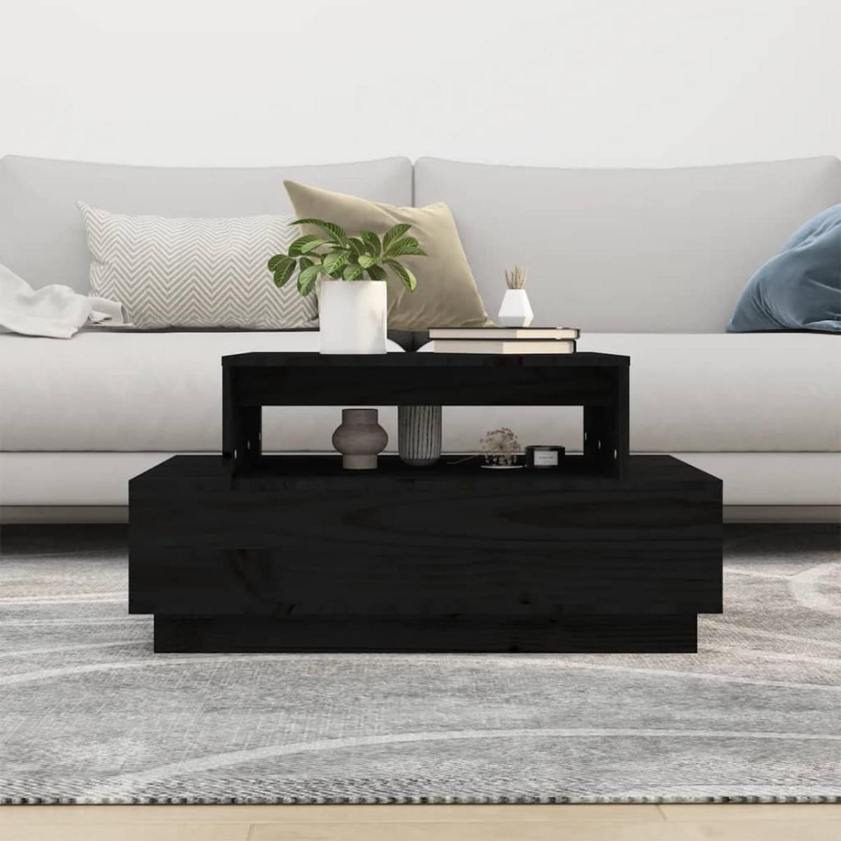 COUCHTISCH Schwarz 80x55x40,5 cm Massivholz Kiefer - Schwarz, Holz (80/55/40.5cm) - furnicato